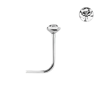925 Sterling Silver Tiny 1.25mm Crystal L Shape Nose Pin Ring Stud