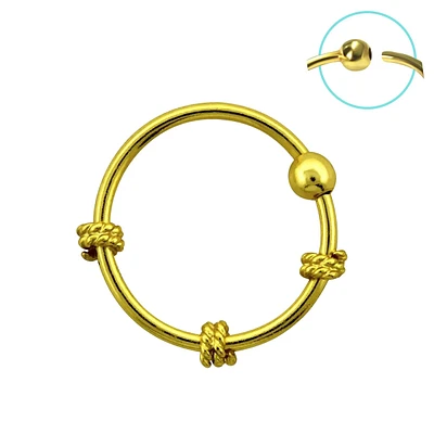 925 Sterling Silver 18kt Gold Plated Nose Hoop Ring with 3 Twisted Wires