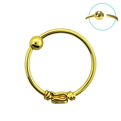 925 Sterling Silver 18kt Gold Plated Tribal Nose Hoop Ring