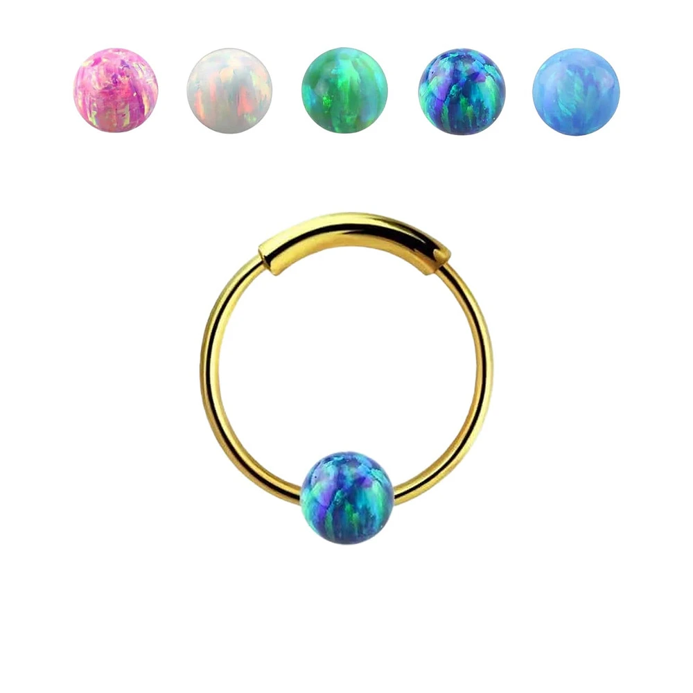 925 Sterling Silver Gold Plated Opal Ball Nose Hoop Ring