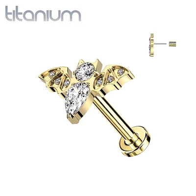 Implant Grade Titanium Gold PVD White CZ Large Flying Bat Threadless Push In Labret