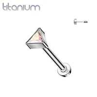 Implant Grade Titanium Aurora Borealis CZ Triangle Threadless Push In Labret