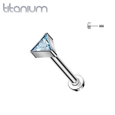 Implant Grade Titanium Aqua CZ Triangle Threadless Push In Labret