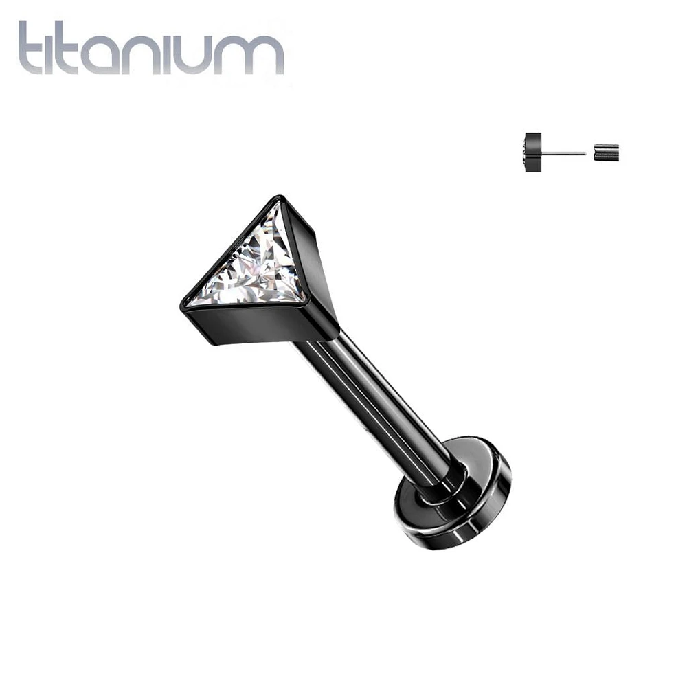 Implant Grade Titanium Black PVD White CZ Triangle Threadless Push In Labret