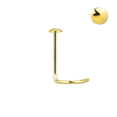 9KT Solid Gold Corkscrew Round Flat Top Nose Ring Pin