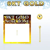 9KT Real Solid Gold Small Ball Top Nose Bone Pin Ring