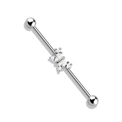 316L Surgical Steel White CZ Gem Butterfly Industrial Barbell
