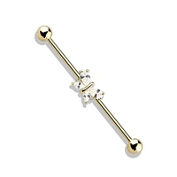 316L Surgical Steel Gold PVD White CZ Gem Butterfly Industrial Barbell