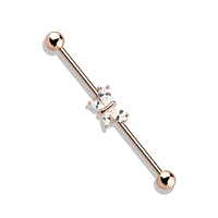 316L Surgical Steel Rose Gold PVD White CZ Gem Butterfly Industrial Barbell