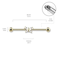 316L Surgical Steel Gold PVD White CZ Gem Butterfly Industrial Barbell