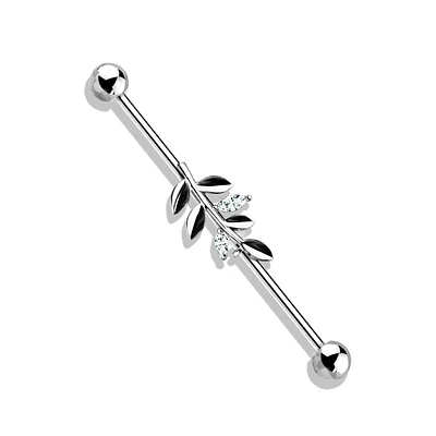 316L Surgical Steel White CZ Leaf Industrial Barbell