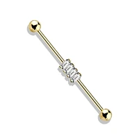 316L Surgical Steel Gold PVD Baguette Gem Cluster Industrial Barbell