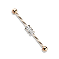 316L Surgical Steel Rose Gold PVD Baguette Gem Cluster Industrial Barbell