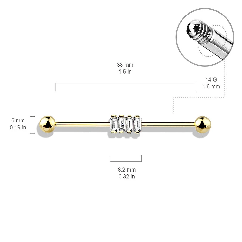 316L Surgical Steel Baguette Gem Cluster Industrial Barbell