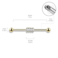 316L Surgical Steel Gold PVD Baguette Gem Cluster Industrial Barbell