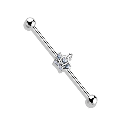 316L Surgical Steel White CZ Crown Industrial Barbell