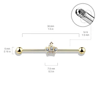 316L Surgical Steel Rose Gold PVD White CZ Crown Industrial Barbell