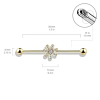 316L Surgical Steel White CZ Gem Flower Industrial Barbell