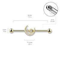 316L Surgical Steel White CZ Gem Moon & Star Industrial Barbell