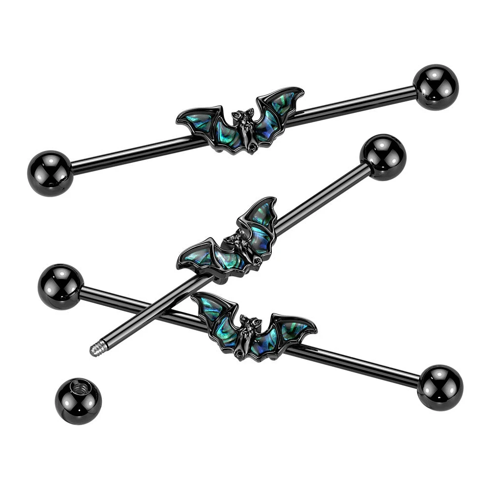 316L Surgical Steel Black PVD Abalone Bat Industrial Barbell