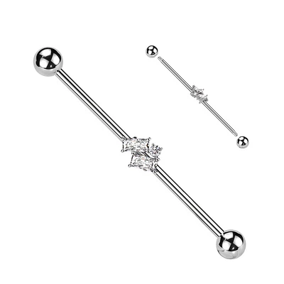 316L Surgical Steel White Baguette CZ Gem Cluster Industrial Straight Barbell