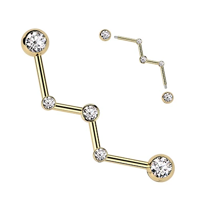 316L Surgical Steel Gold PVD White CZ Constellation Industrial Barbell