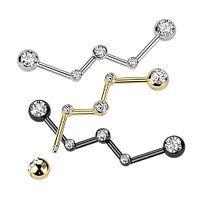 316L Surgical Steel Gold PVD White CZ Constellation Industrial Barbell