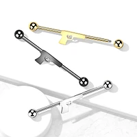 316L Surgical Steel Gold PVD Pistol Gun Outline Industrial Barbell