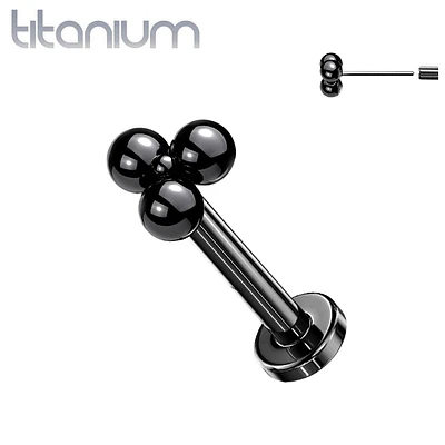 Implant Grade Titanium Threadless Push In Tragus/Cartilage Black PVD Trillium Labret Stud