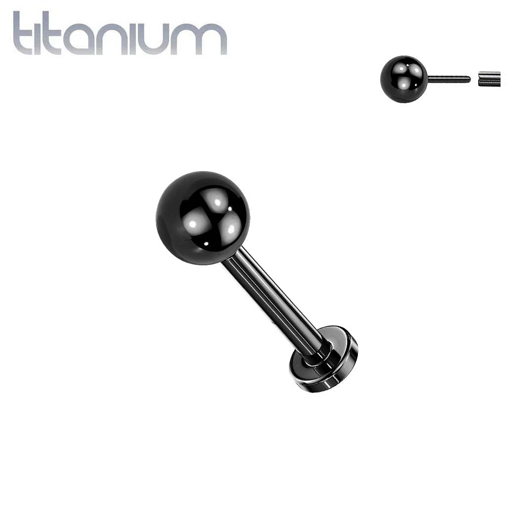 Implant Grade Titanium Black PVD Threadless Push In Ball Top Labret With Flat Back