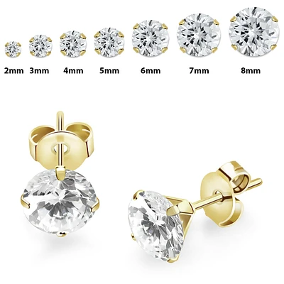 Pair of 316L Surgical Steel Gold PVD White CZ Prong Stud Earrings