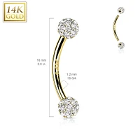 14kt Gold 16ga Small White Multi CZ Cluster Curved Barbell