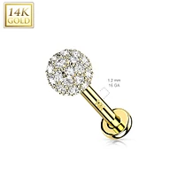 14kt Gold Multi CZ Cluster Flat Back Labret