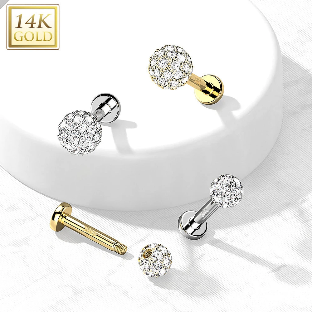 14kt Gold Multi CZ Cluster Flat Back Labret