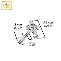14KT Yellow Gold White CZ Cross Flat Back Labret
