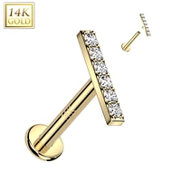 14KT Gold White CZ Bar Internally Threaded Flat Back Labret