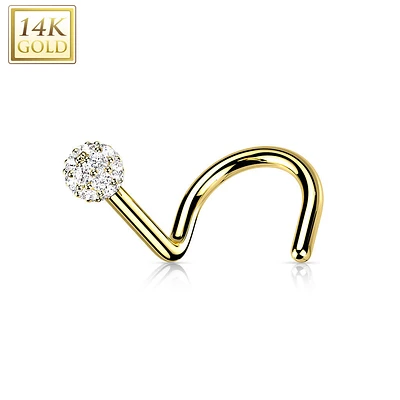 14kt Gold Multi CZ Cluster Corkscrew Nose Ring