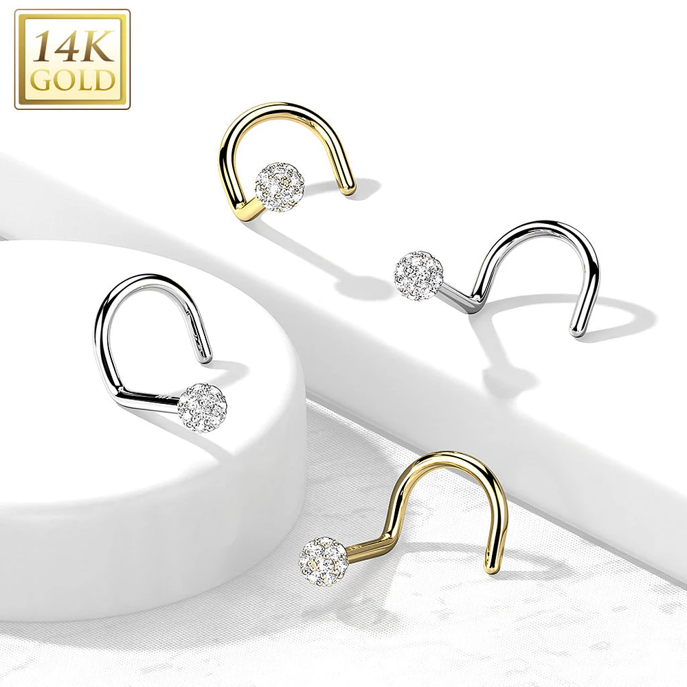 14kt Gold Multi CZ Cluster Corkscrew Nose Ring