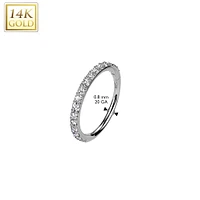 14KT Gold White CZ Pave Hinged Clicker Nose Hoop