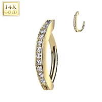 14KT Gold White CZ Clicker Hoop Hinged Belly Ring