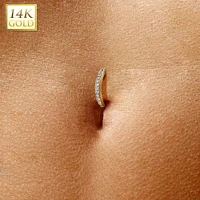 14KT Gold White CZ Clicker Hoop Hinged Belly Ring