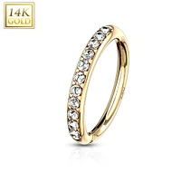 14KT Solid Yellow Gold White CZ Studded Nose Ring Hoop