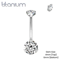 Implant Grade Titanium Internally Threaded White CZ Prong Belly Button Navel Ring