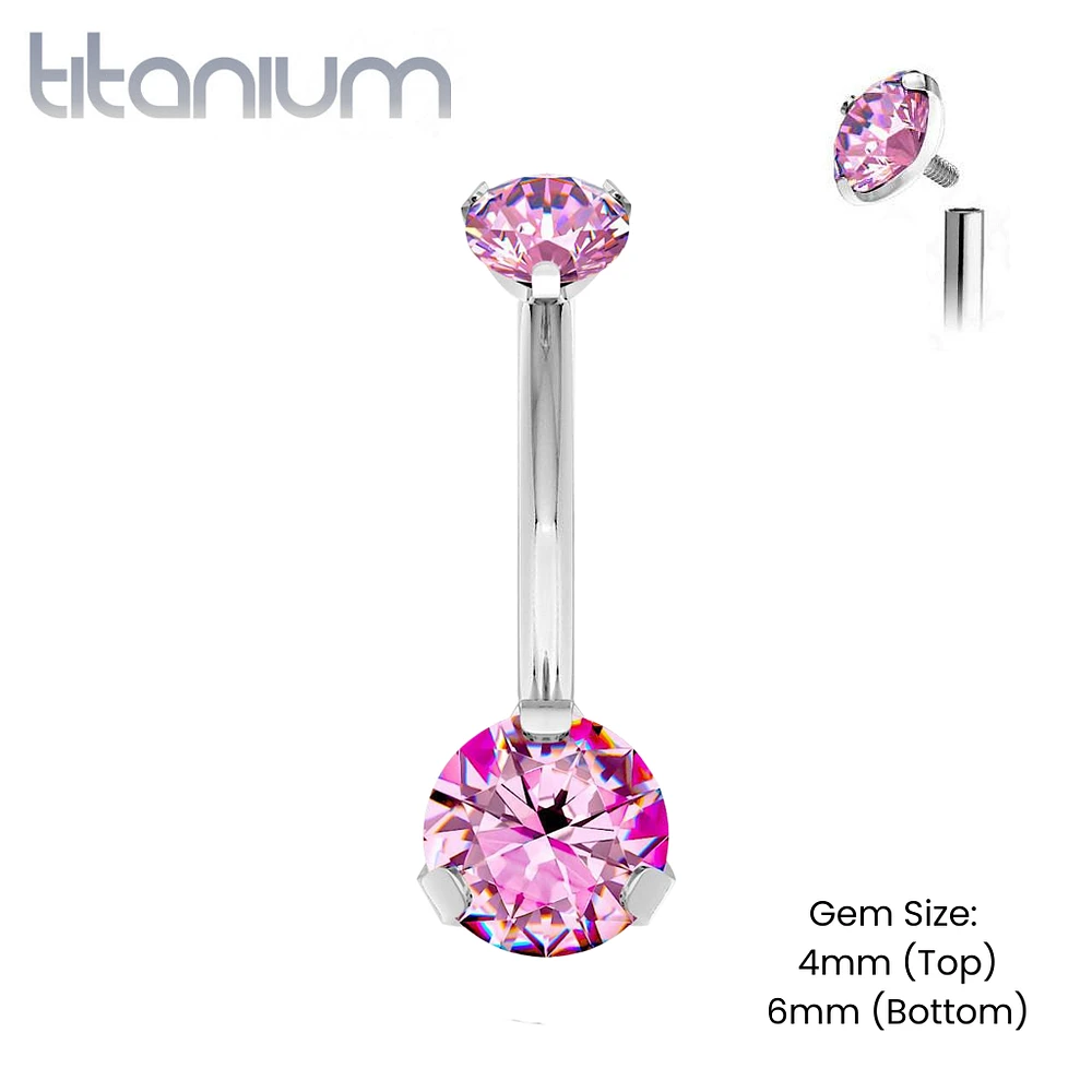 Implant Grade Titanium Internally Threaded CZ Prong Belly Button Navel Ring