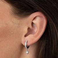 Pair of 925 Sterling Silver Dainty Starburst Dangle Minimal Hoop Earrings