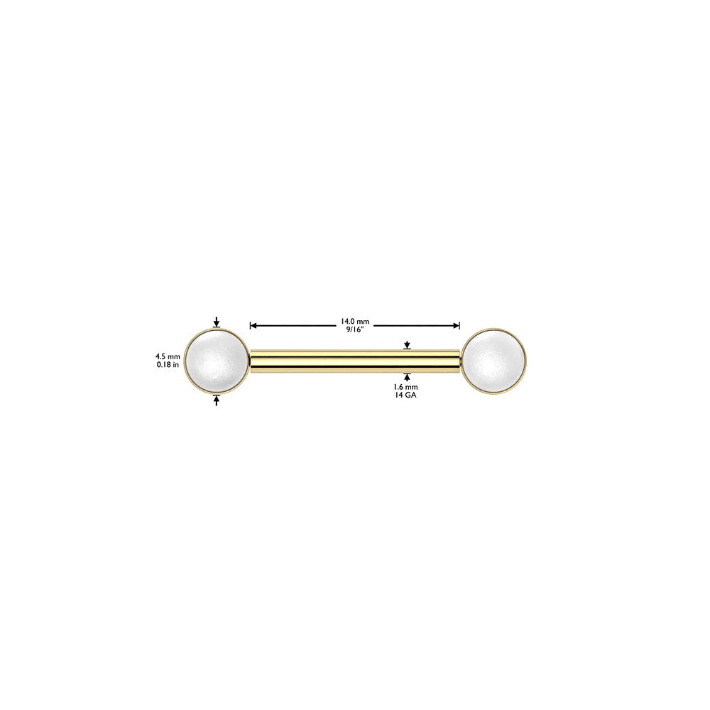 Implant Grade Titanium Gold PVD Bezel Pearl Threadless Push In Straight Barbell Nipple Ring