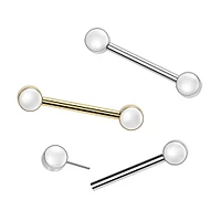 Implant Grade Titanium Gold PVD Bezel Pearl Threadless Push In Straight Barbell Nipple Ring