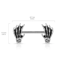 316L Surgical Steel Skeleton Hand Nipple Ring Straight Barbell