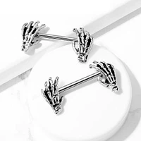 316L Surgical Steel Skeleton Hand Nipple Ring Straight Barbell
