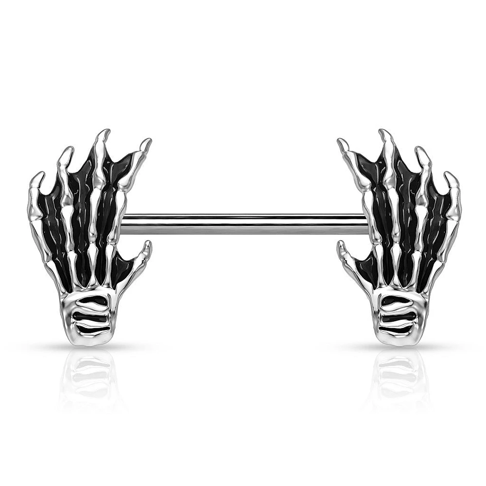 316L Surgical Steel Skeleton Hand Nipple Ring Straight Barbell